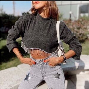 Zara rhinestone sweater crop